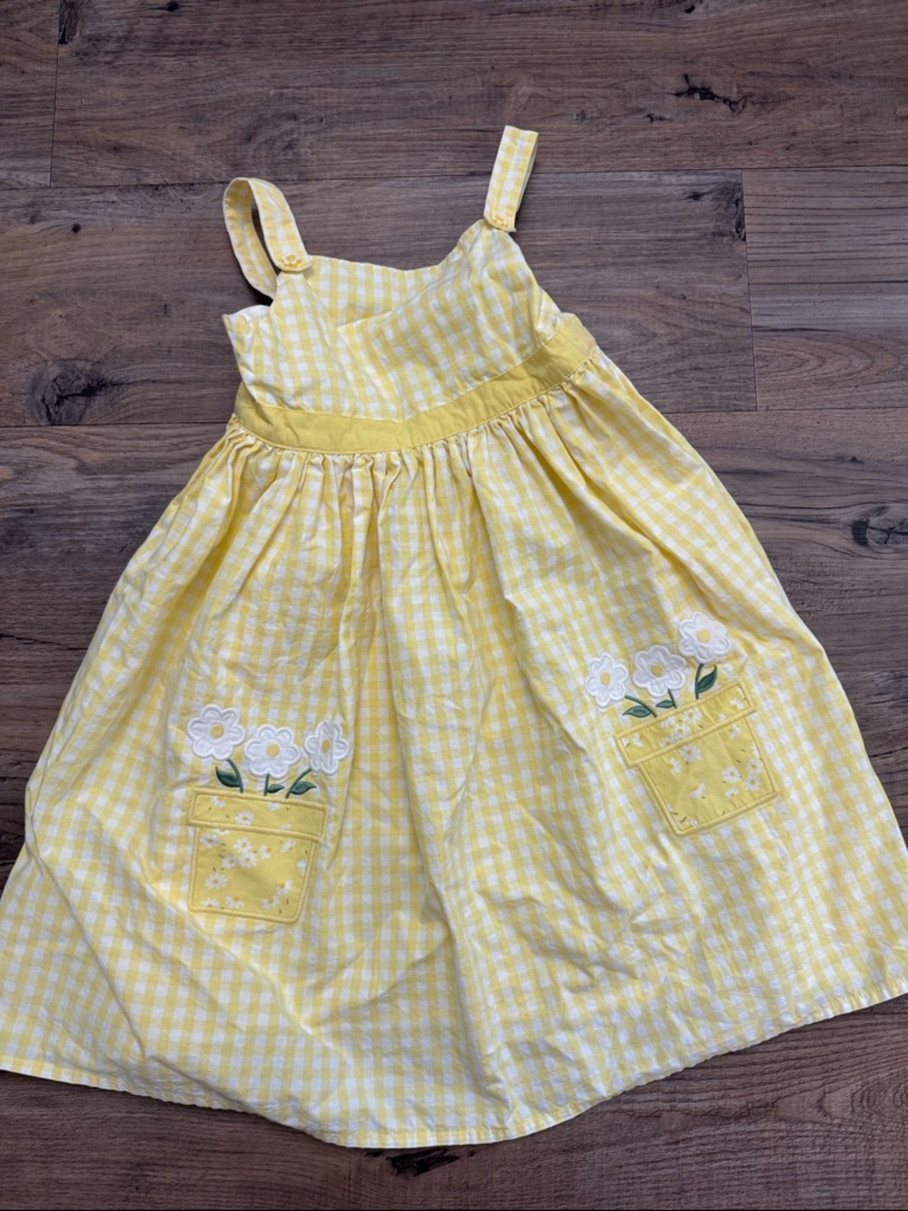 Gymboree Yellow White Gingham Sundress with Flower Pockets